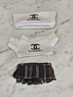 NIP - Chanel White & Plaid Skirt Outfit ☆ Plush Toy doll Is not Included ☆